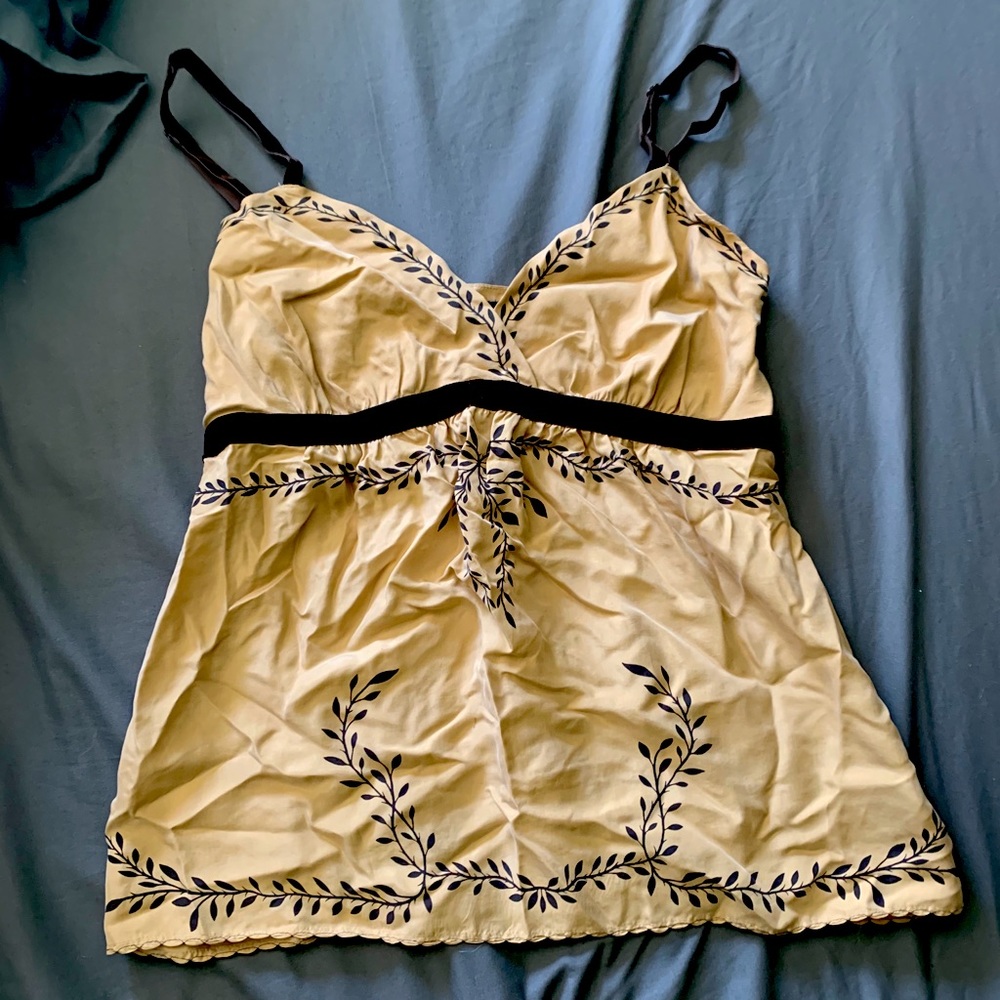 Silk leaf print spaghetti strap blouse